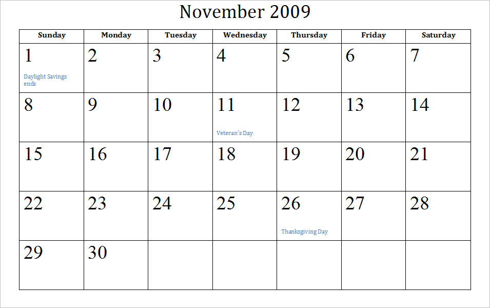 November 2016 Printable Blank Calendar Printable Blan