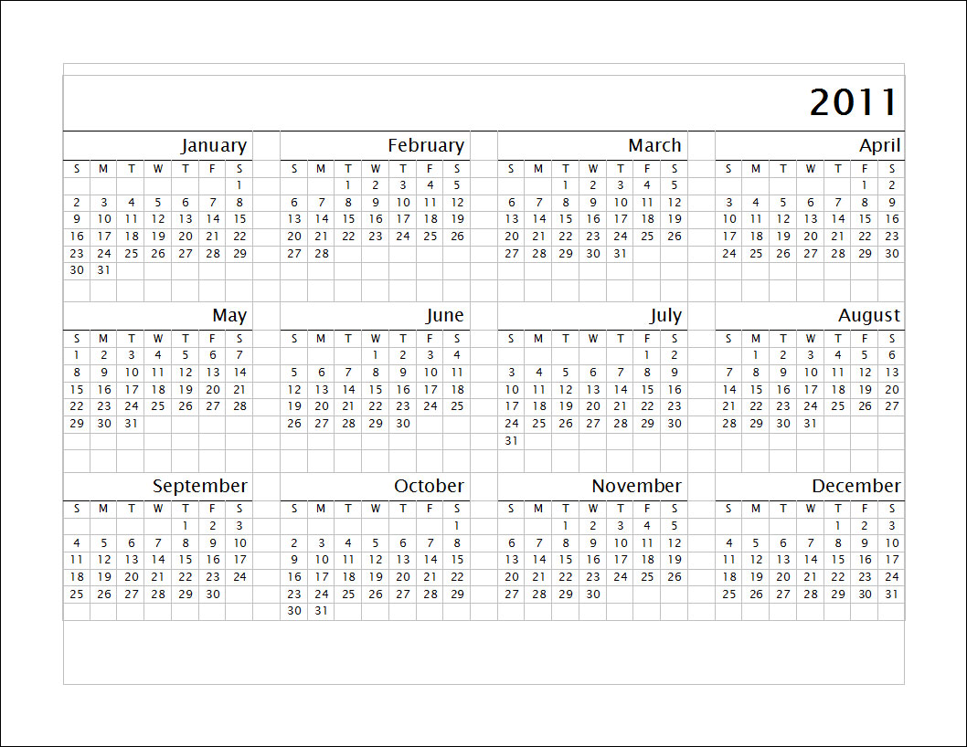 Blank Calendars Yearly Calendar Forms and Templates