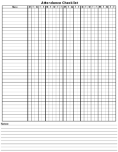 Attendance Checklist Calendar – Blank Calendar