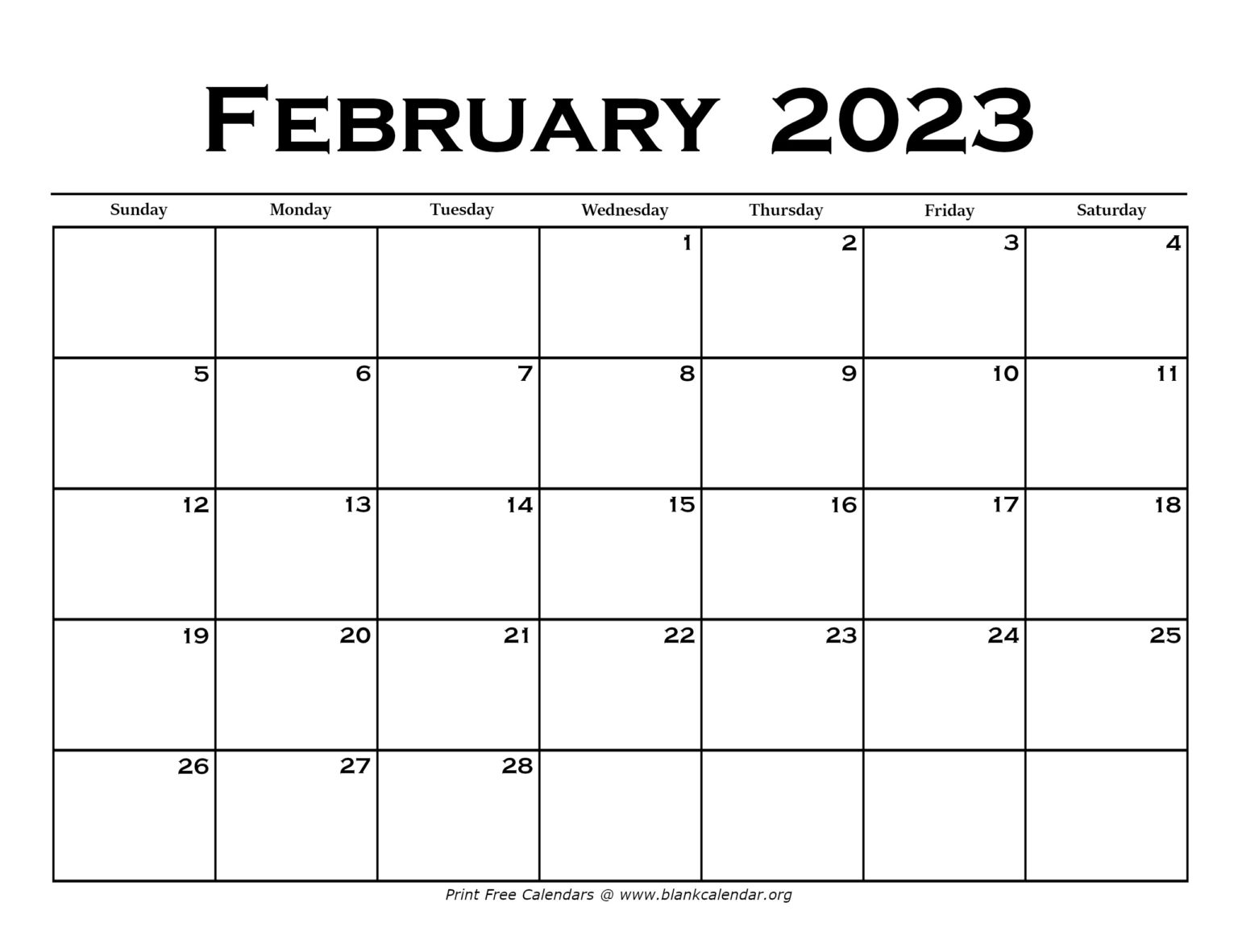 February 2023 Calendar – Blank Calendar