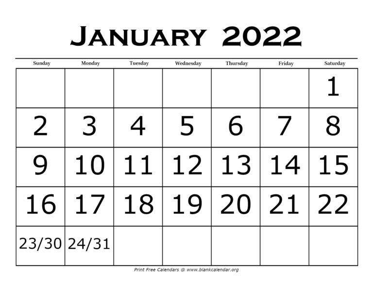 Printable January Calendars – Blank Calendar