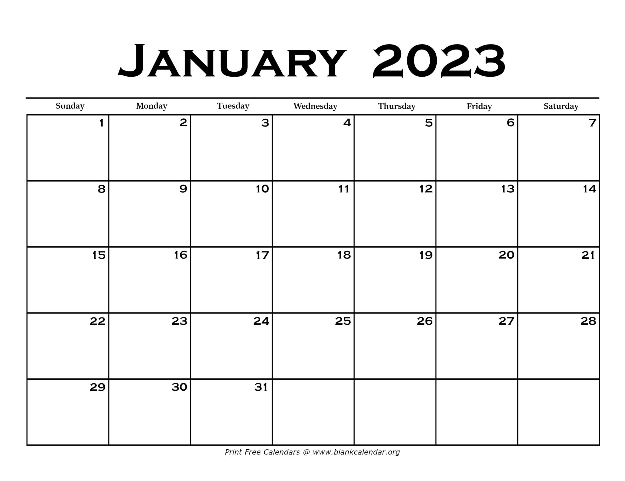 January 2023 Calendar Blank Calendar 9475
