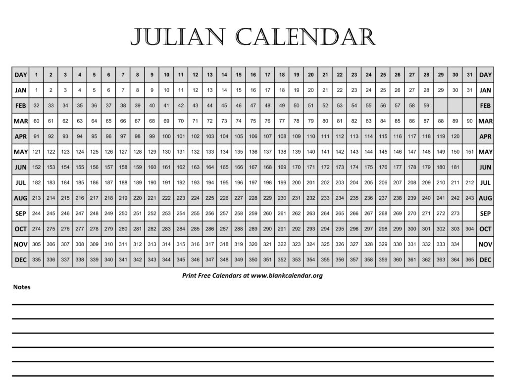 Current Julian Calendar Blank Calendar