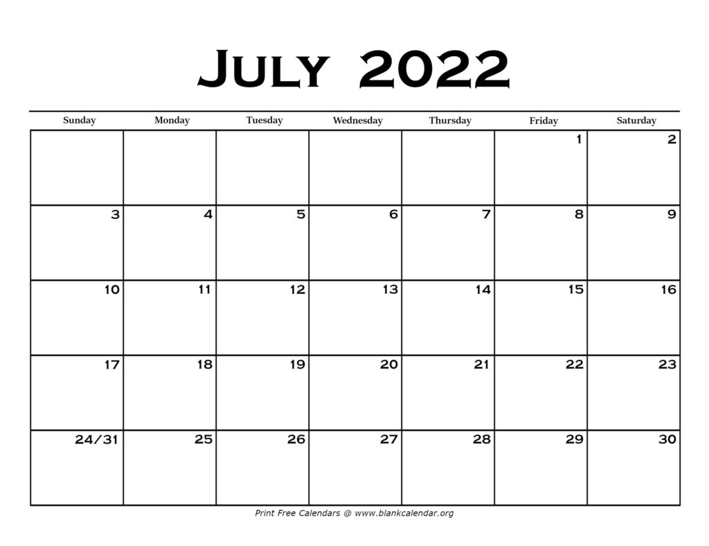 Printable July Calendars – Blank Calendar