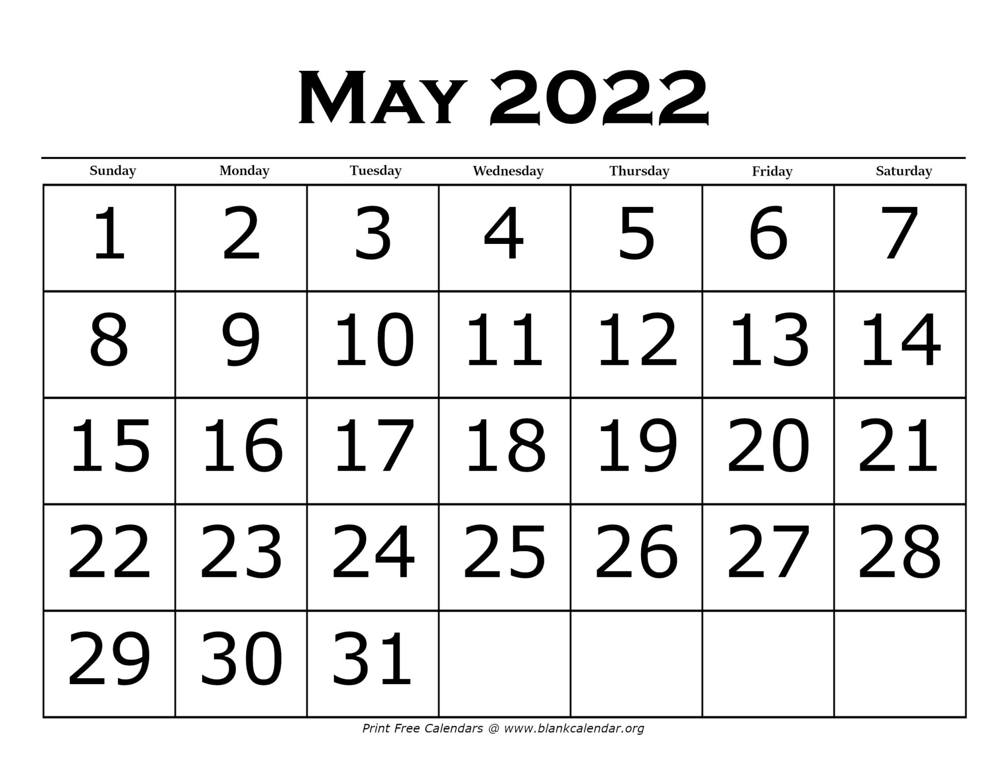 Printable May Calendars – Blank Calendar