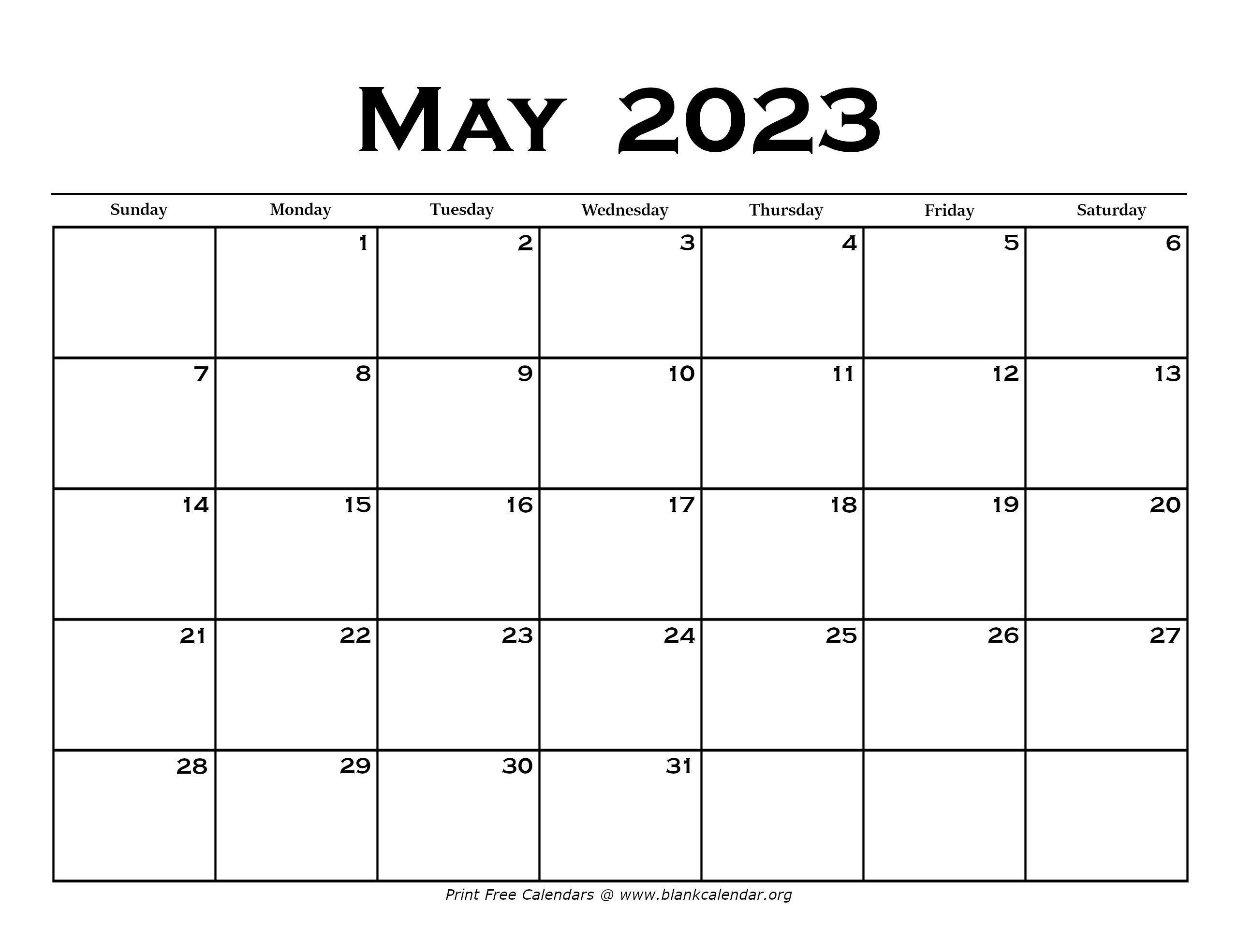 May 2023 Calendar – Blank Calendar
