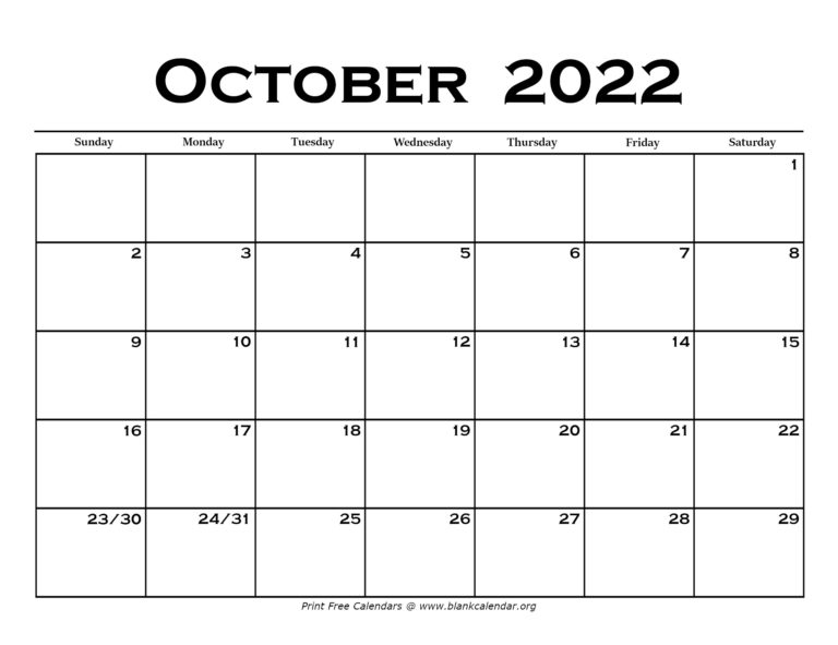 Printable October Calendars Blank Calendar