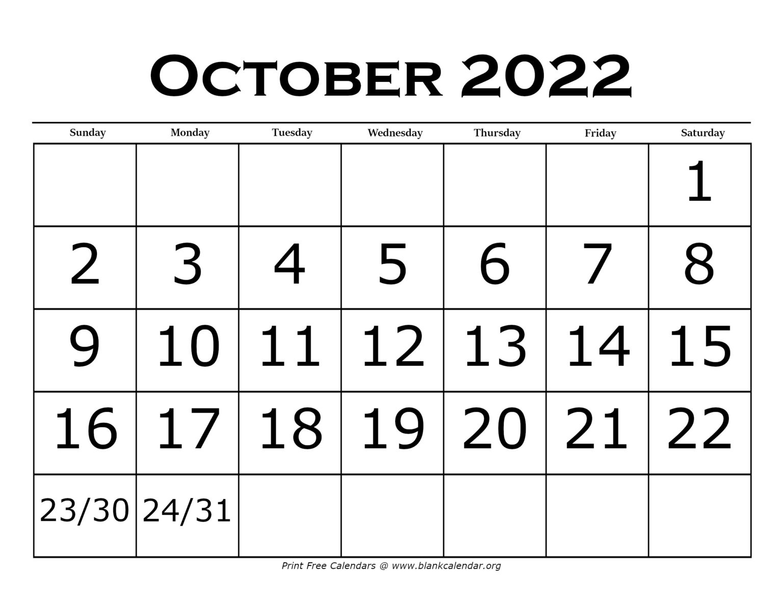 Printable October Calendars – Blank Calendar