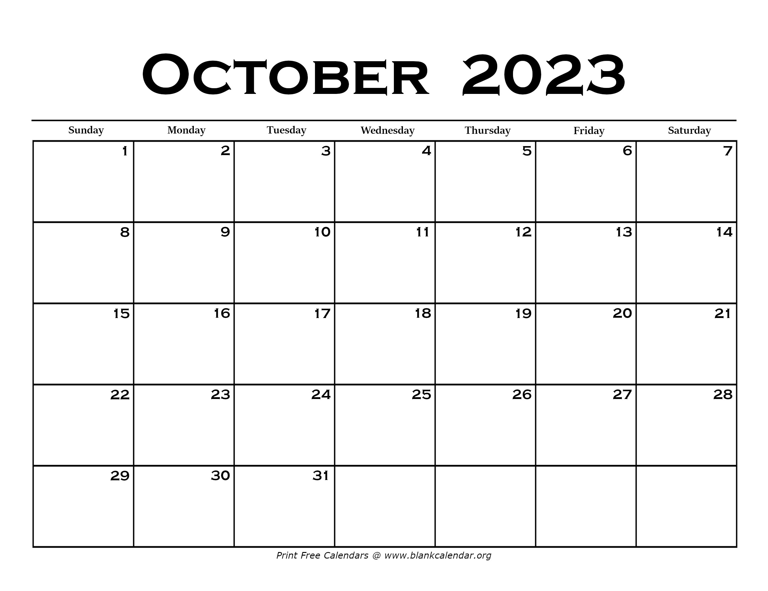 October 2023 Calendar – Blank Calendar