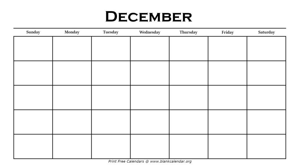 Printable December Calendars Blank Calendar