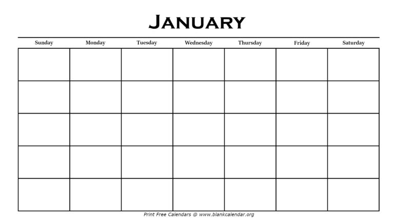 Printable January Calendars – Blank Calendar